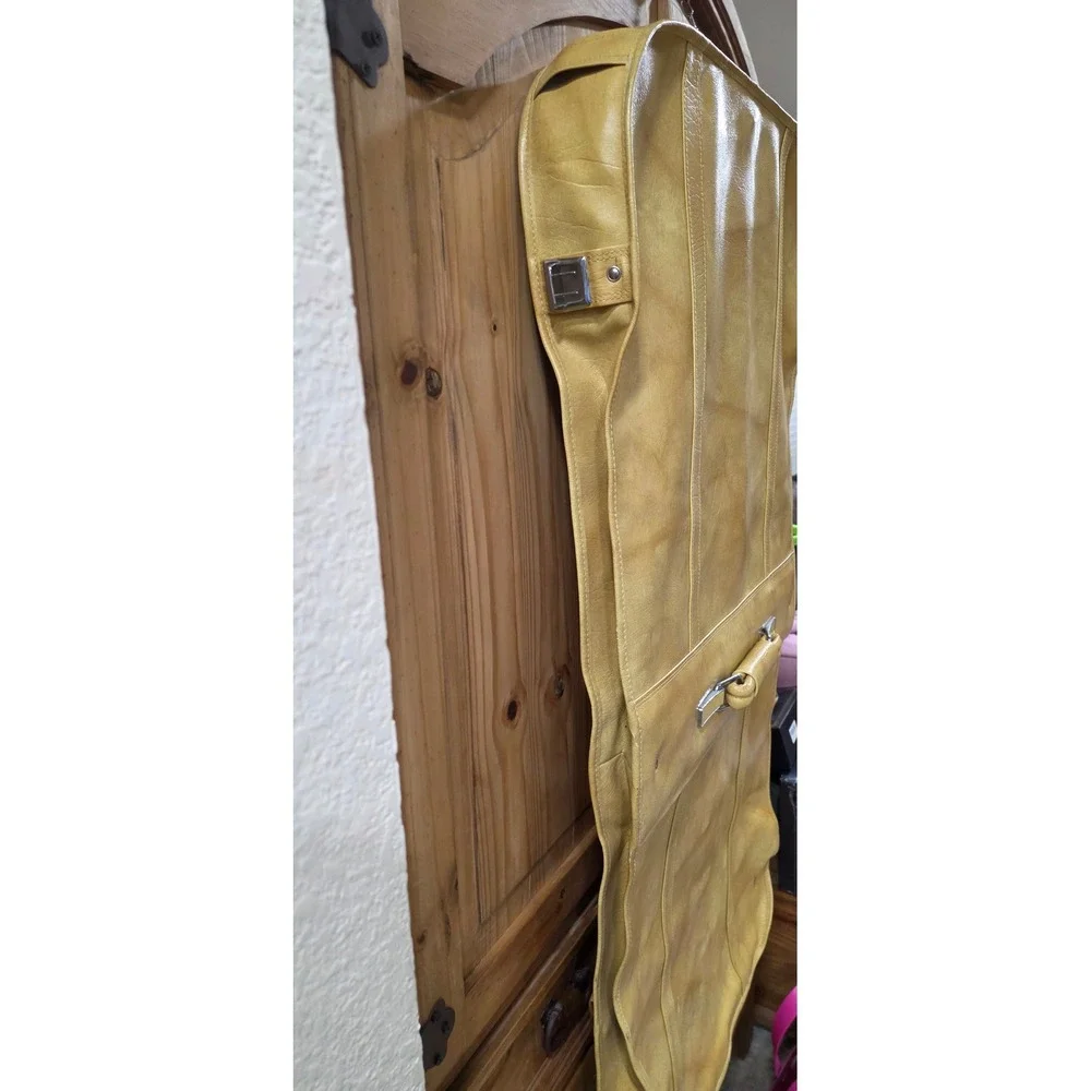 Vintage American Tourister Garment Bag Yellow Faux Leather Travel Suit Carrier